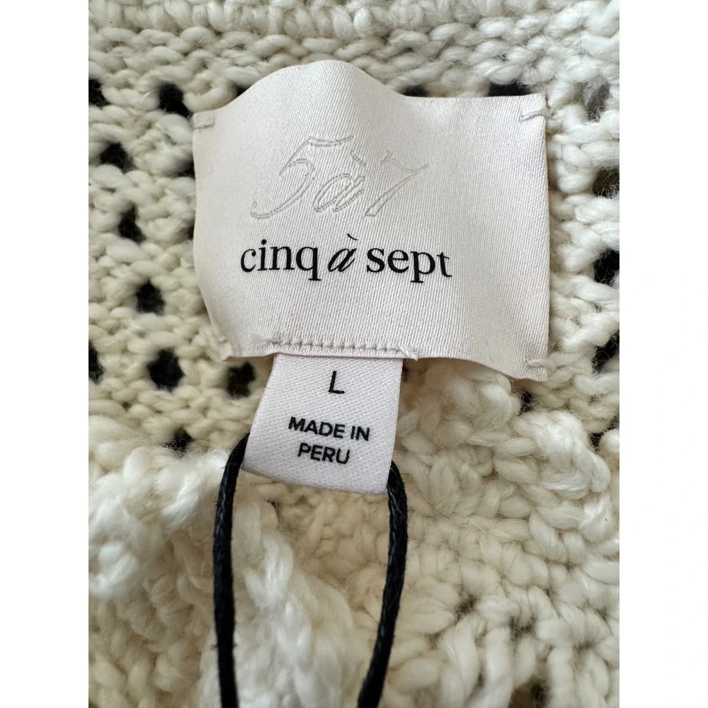 Cinq a Sept Ivory Crochet Cardigan Scalloped Open Knit Button Sweater NWT Sz L